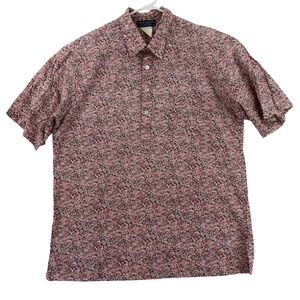 Vintage Mark Raysten Polo Shirt Mens Large Pink Floral Hawaiian Top Made Hawaii
